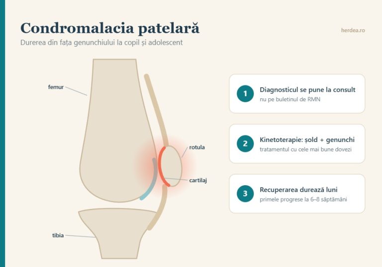 Schemă a genunchiului văzut lateral, cu rotula și cartilajul din spatele ei, în condromalacia patelară la adolescent